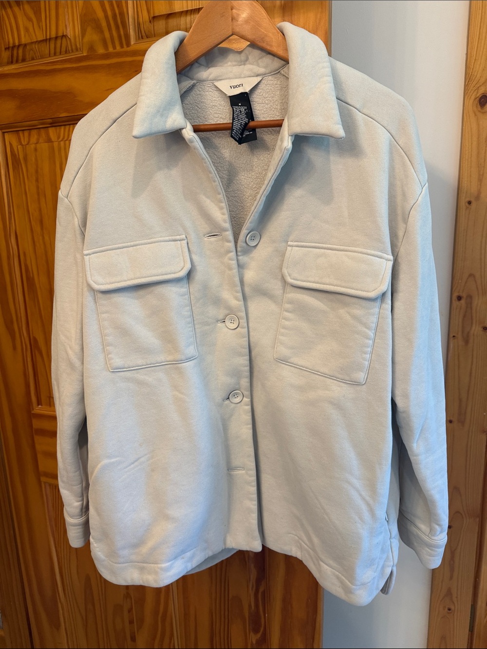 Vuori Oversized Light Beige Button-Front Shacket